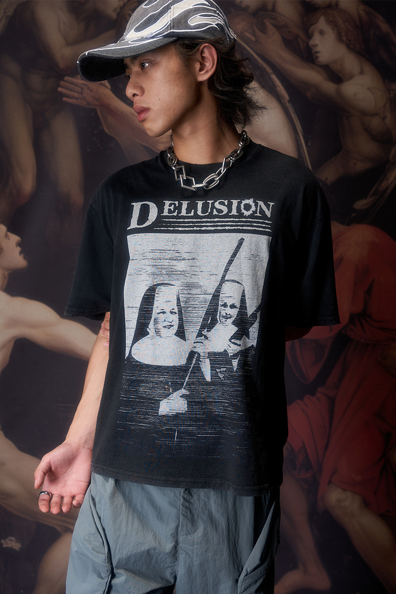 Crazy nun vintage washed black tee