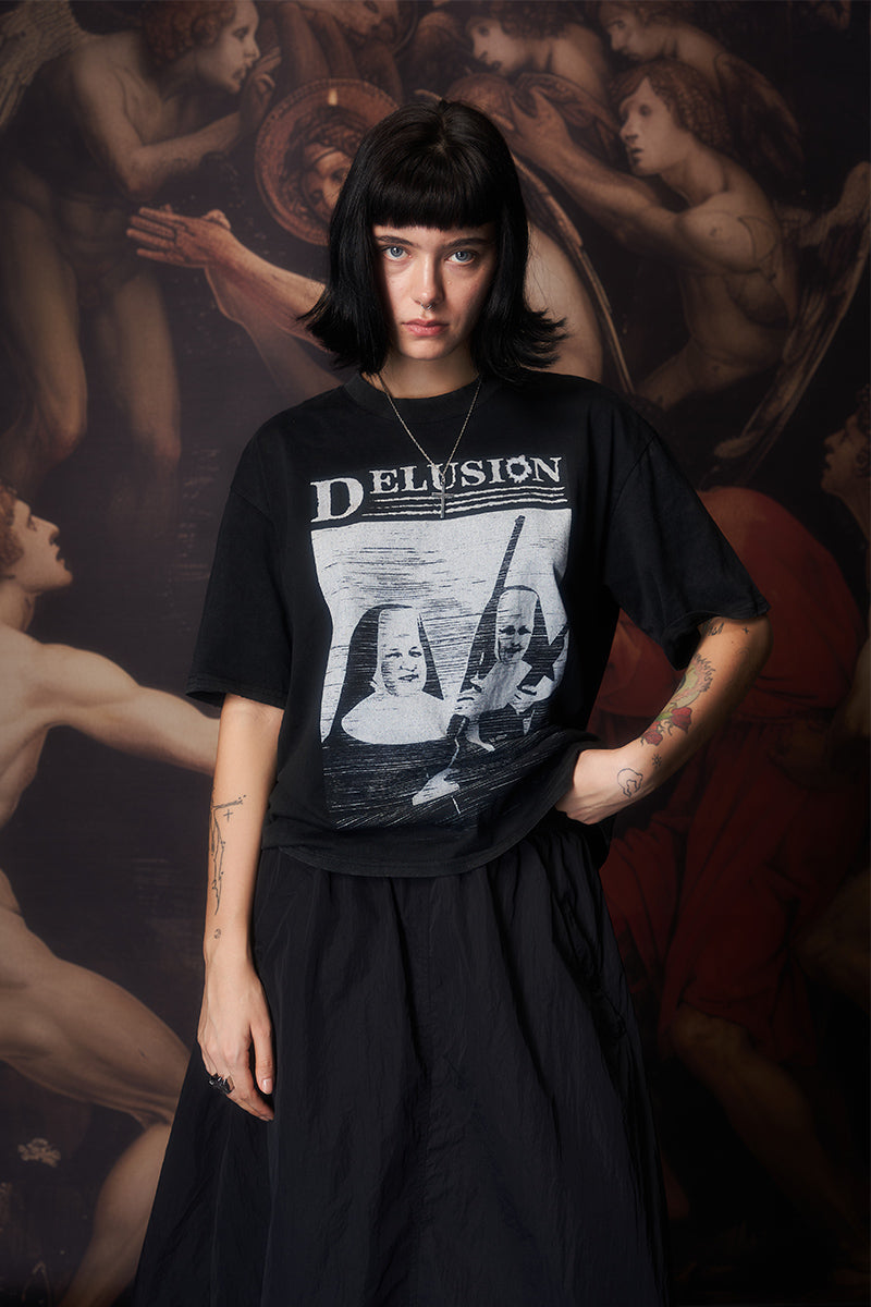 Crazy nun vintage washed black tee
