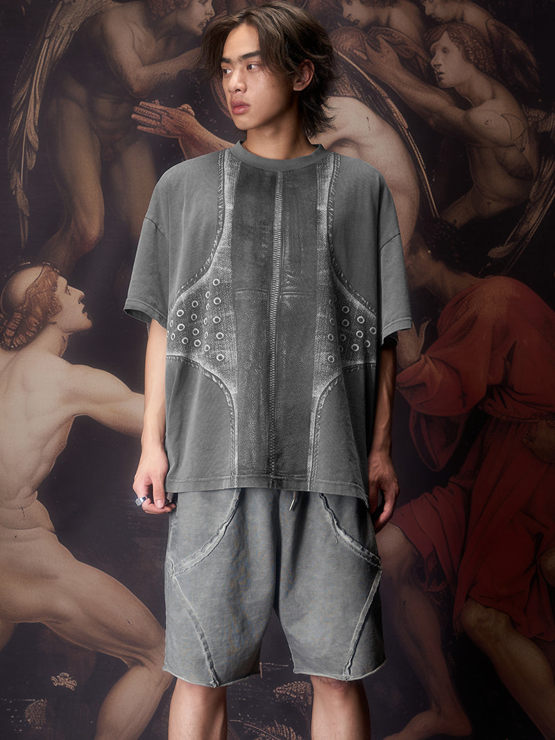 Printed leather cross vintage washed tee