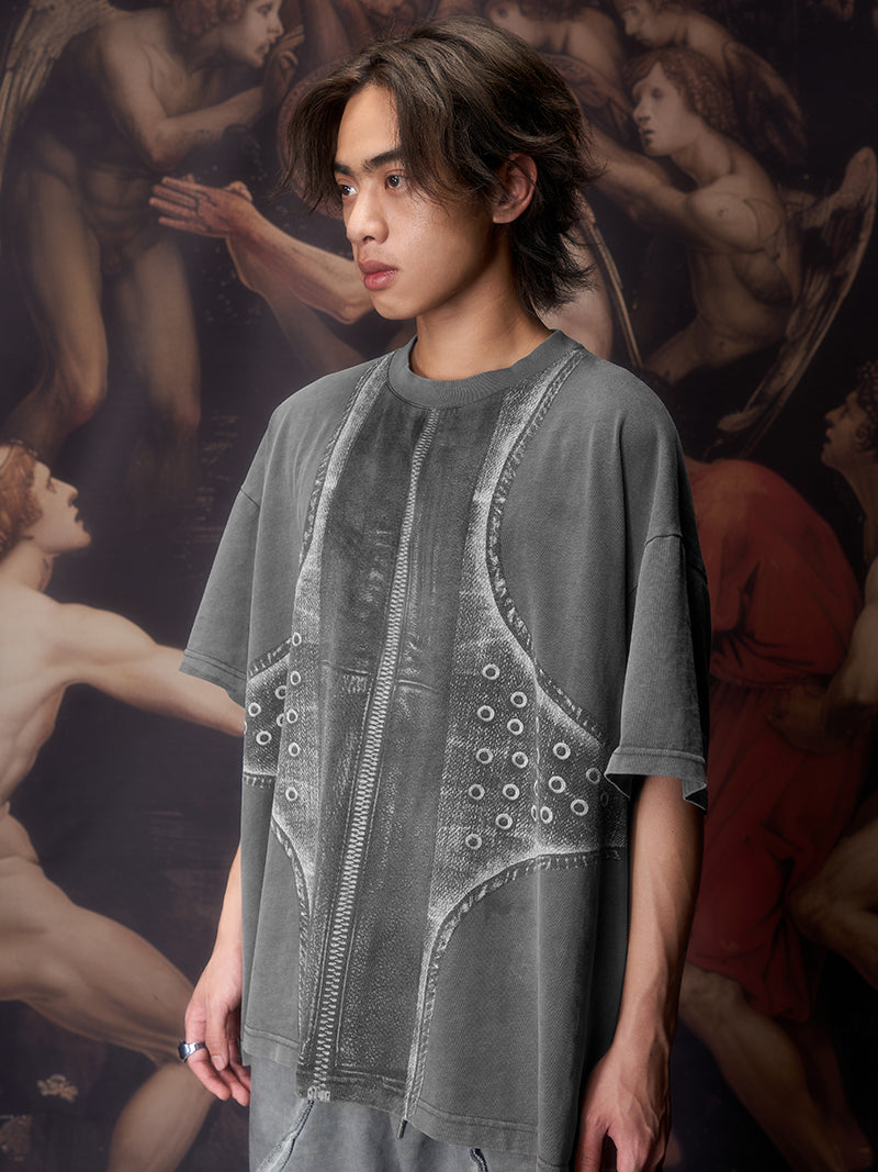 Printed leather cross vintage washed tee