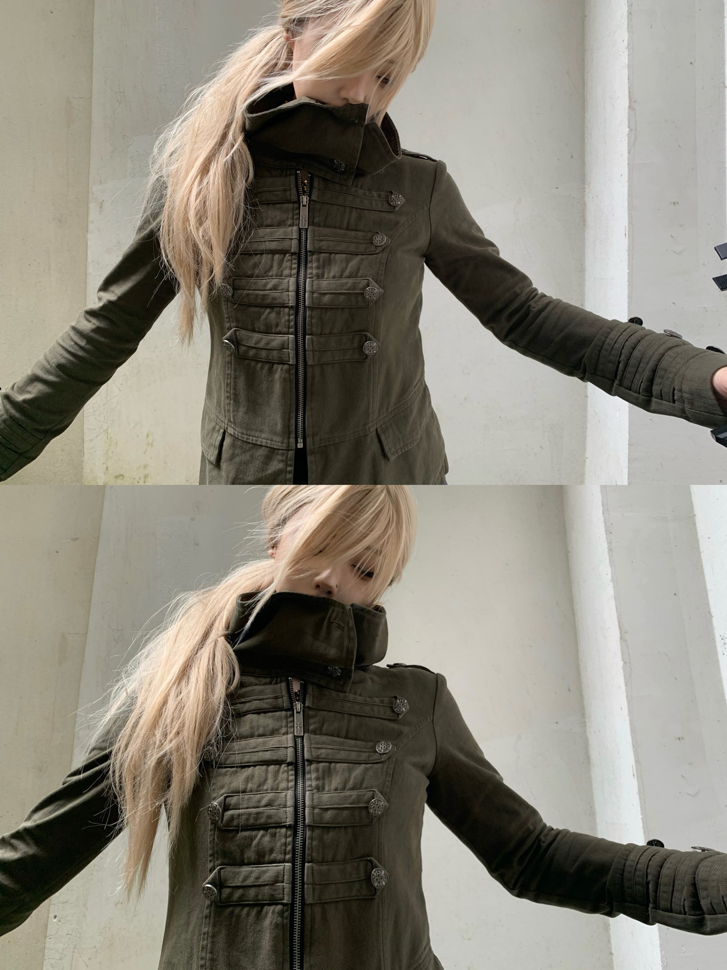 "Regency Punk" Stacked-Neck Utility Jacket