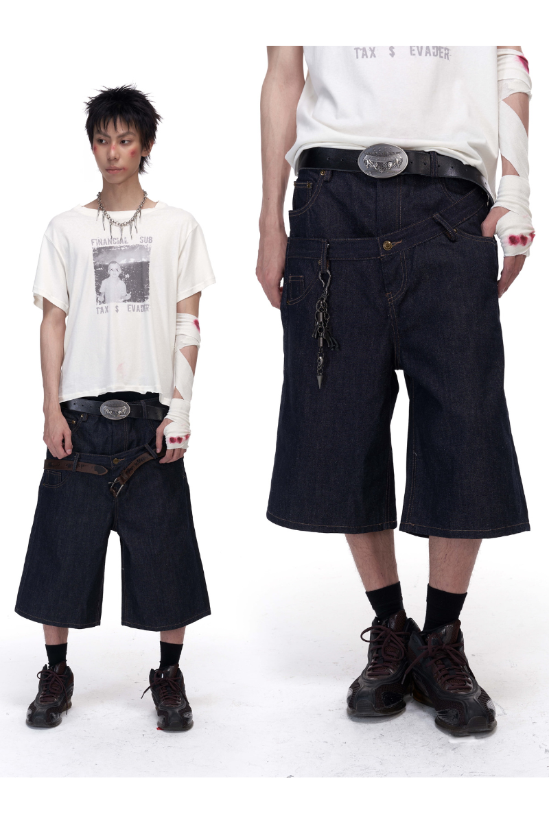 "Raw Edge" Indigo denim cargo shorts