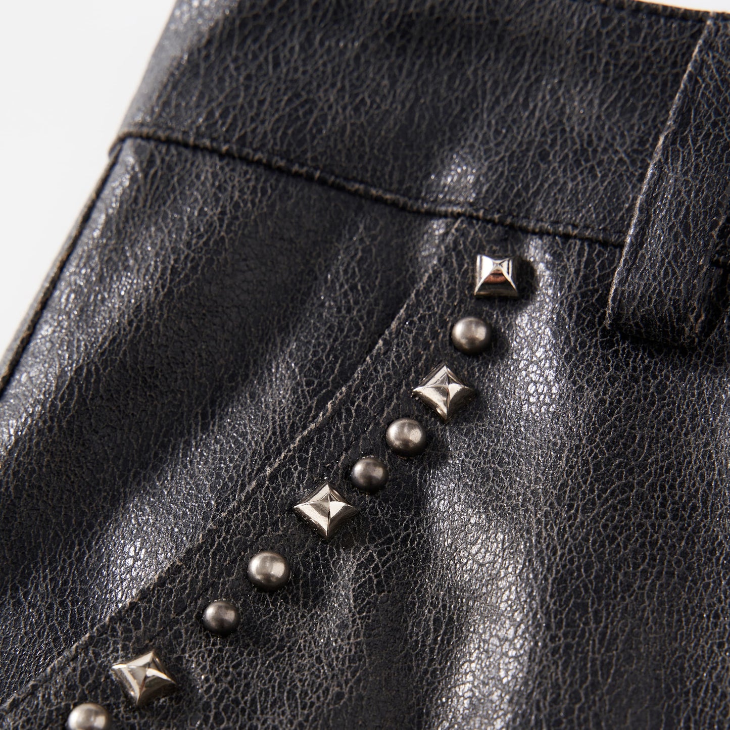 Cracked faux leather distressed studs cargo shorts