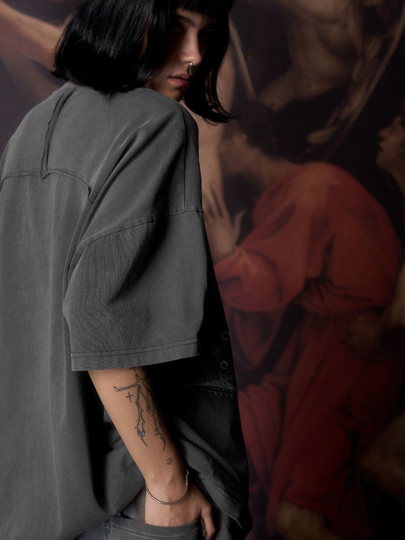 Printed leather cross vintage washed tee