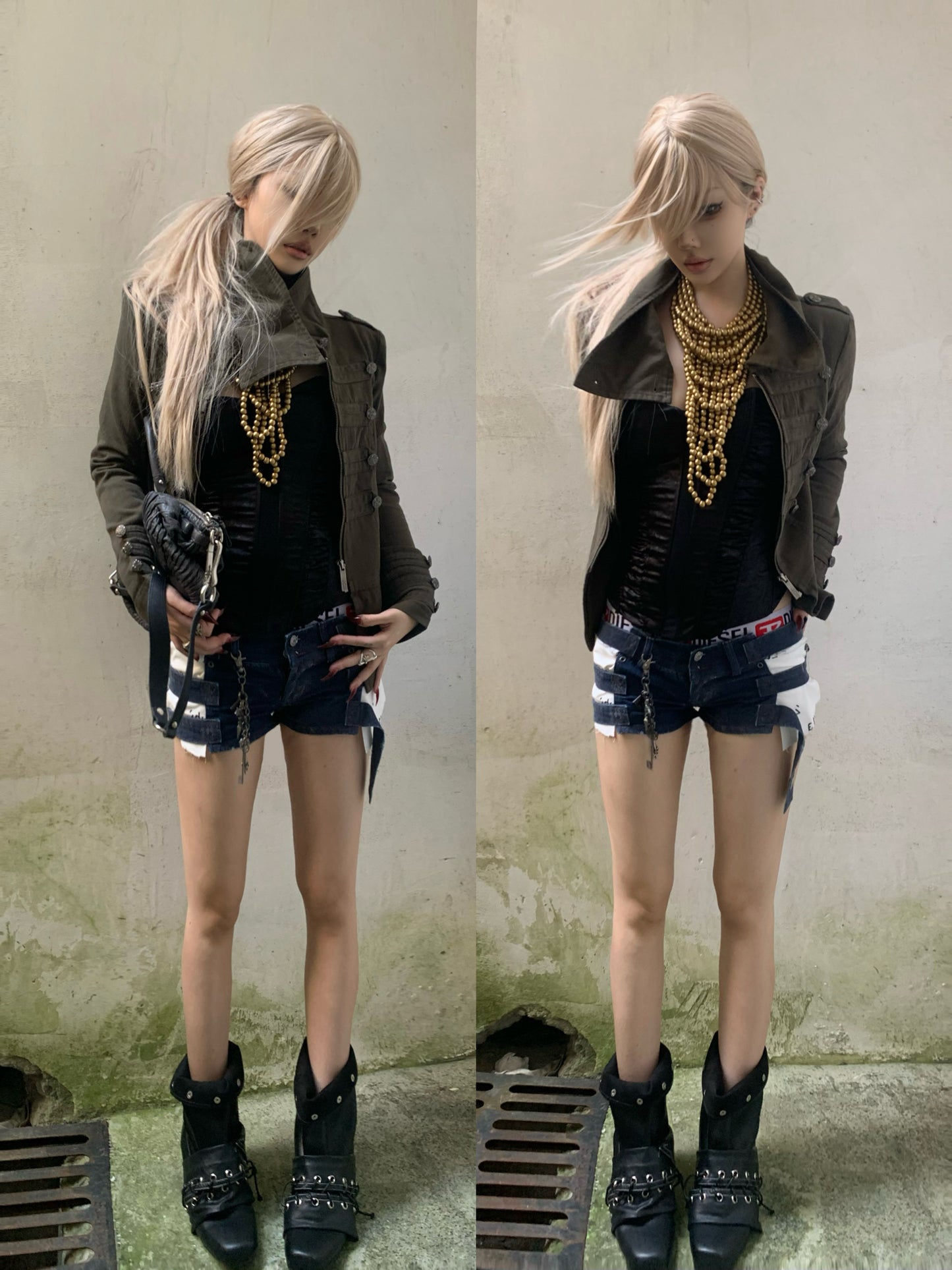 "Regency Punk" Stacked-Neck Utility Jacket