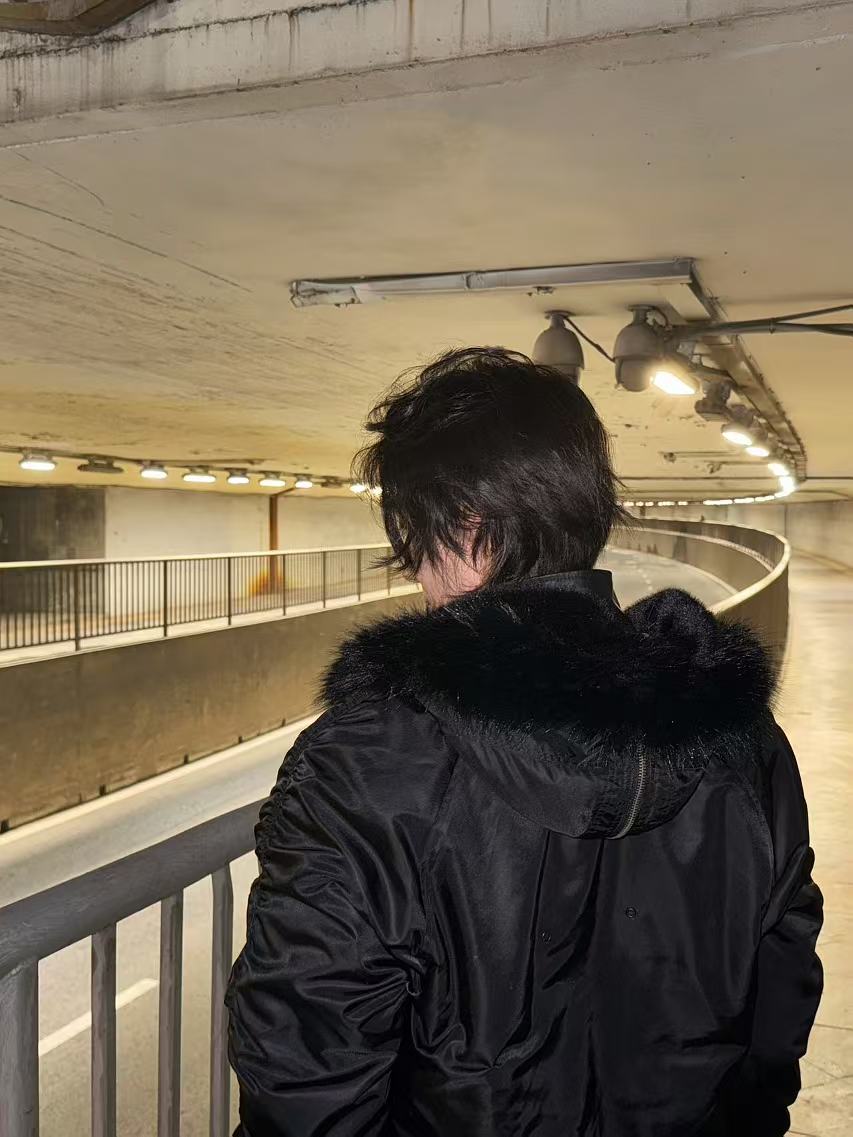 All black N2B nature fur cotton bomber jacket