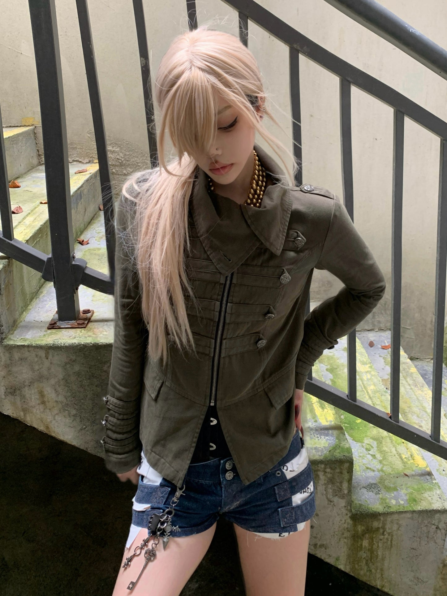 "Regency Punk" Stacked-Neck Utility Jacket