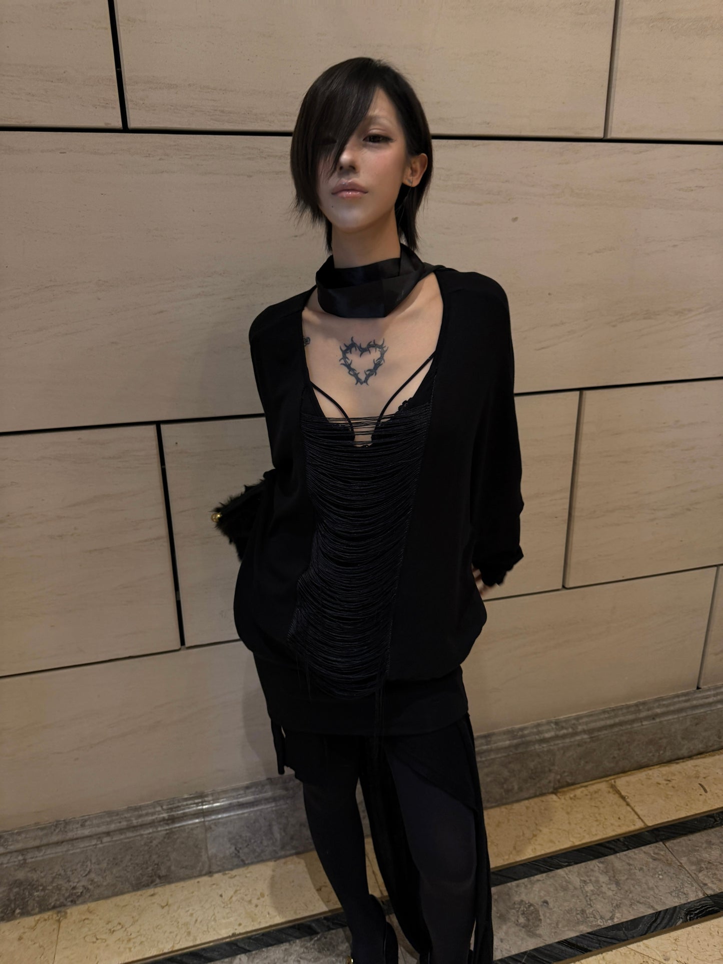 Fringe Batwing Top – Low V-Neck + Pockets + Ribbed Hem