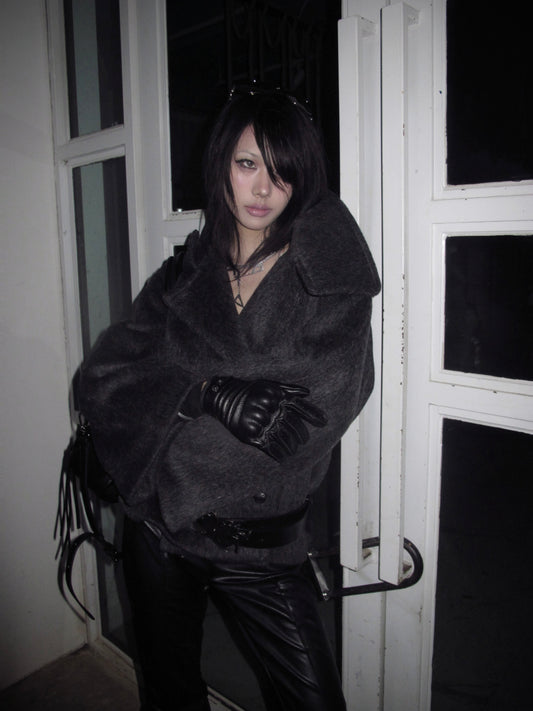 Winter Weight Wool Coat - Structured Cropped Blazer with High Collar