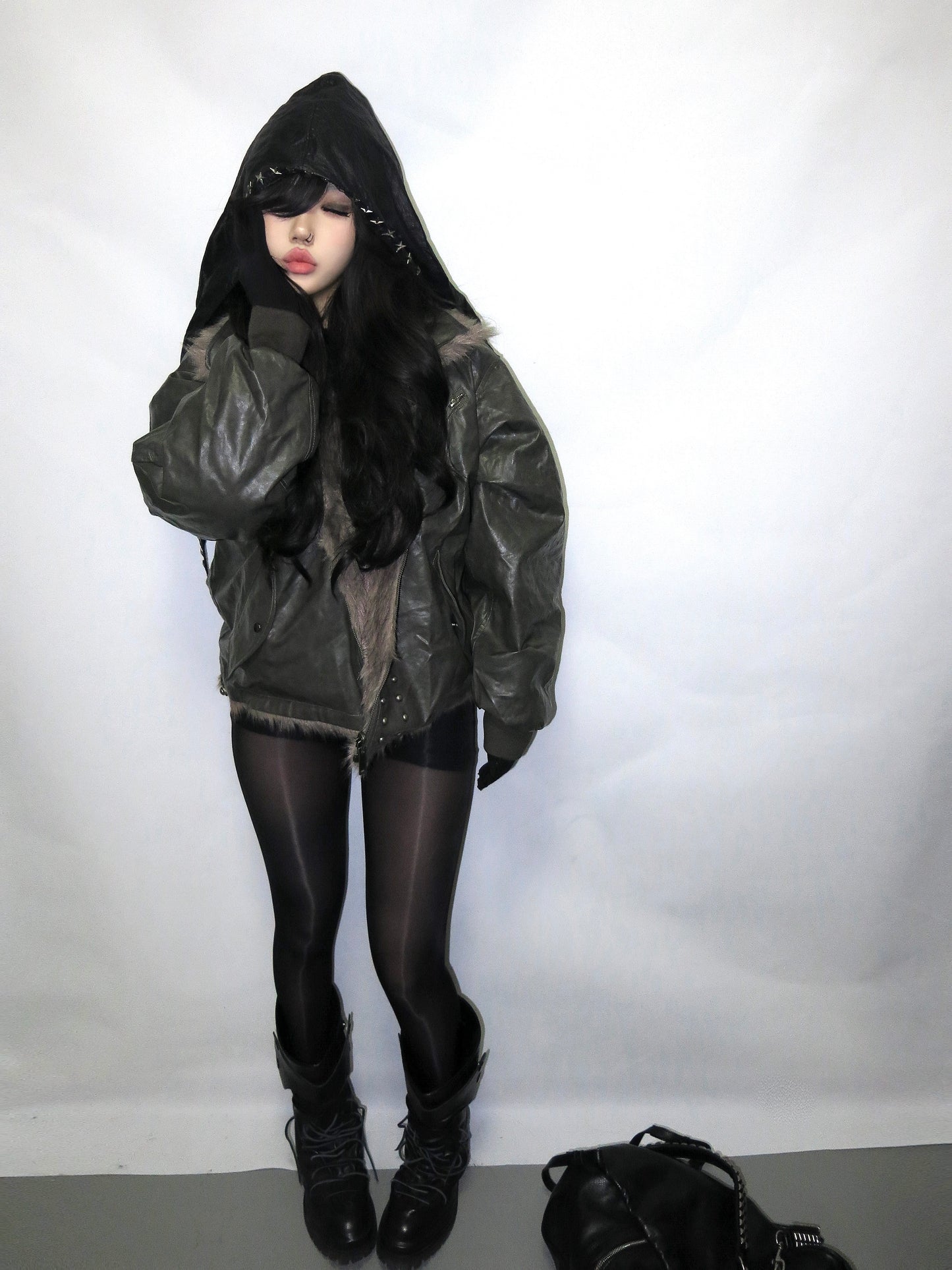 Double-Sided Bear-Like Faux Fur Bomber Jacket