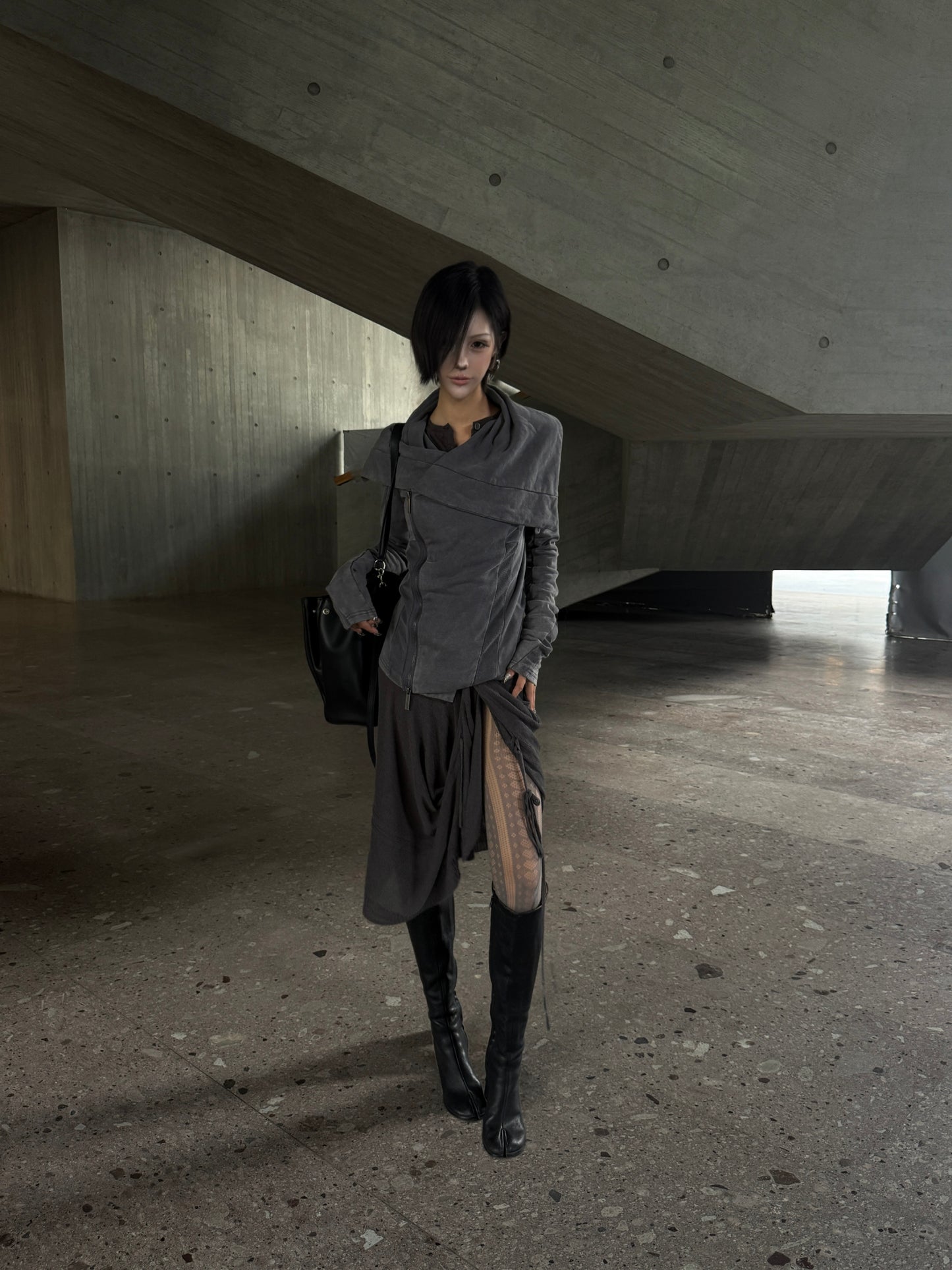 Deconstructed Zip-Up Hoodie – Washed Vintage + Convertible Collar