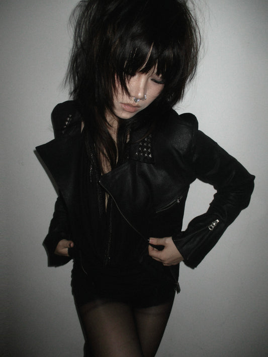 Hand-Waxed Moto Jacket – Studded Lapel + Fitted Biker