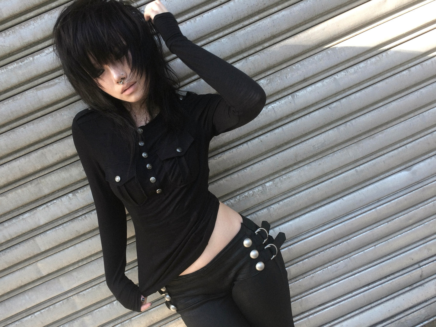 Punk Couture Henley Foil Stud Printed Top