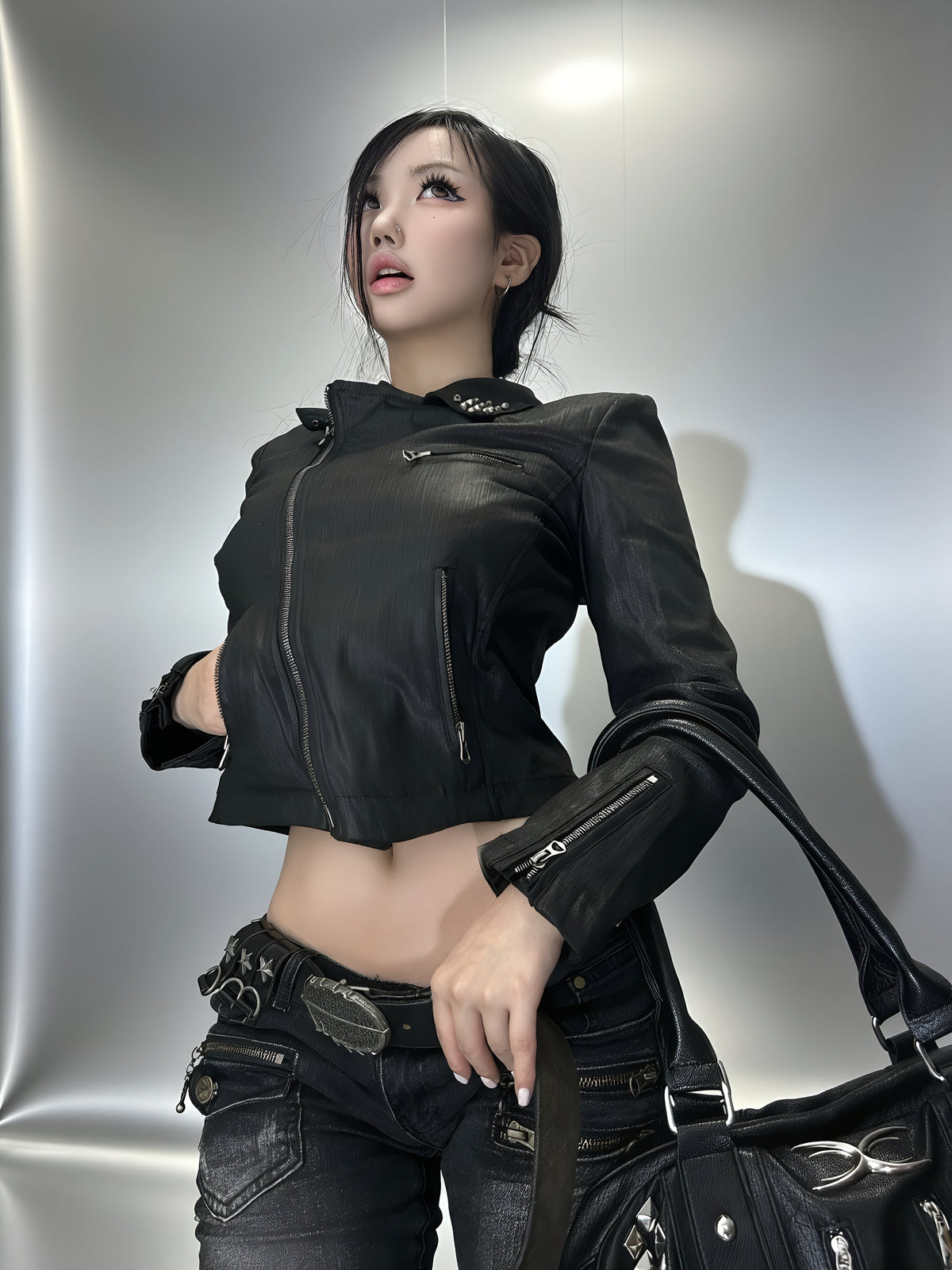 Hand-Waxed Moto Jacket – Studded Lapel + Fitted Biker