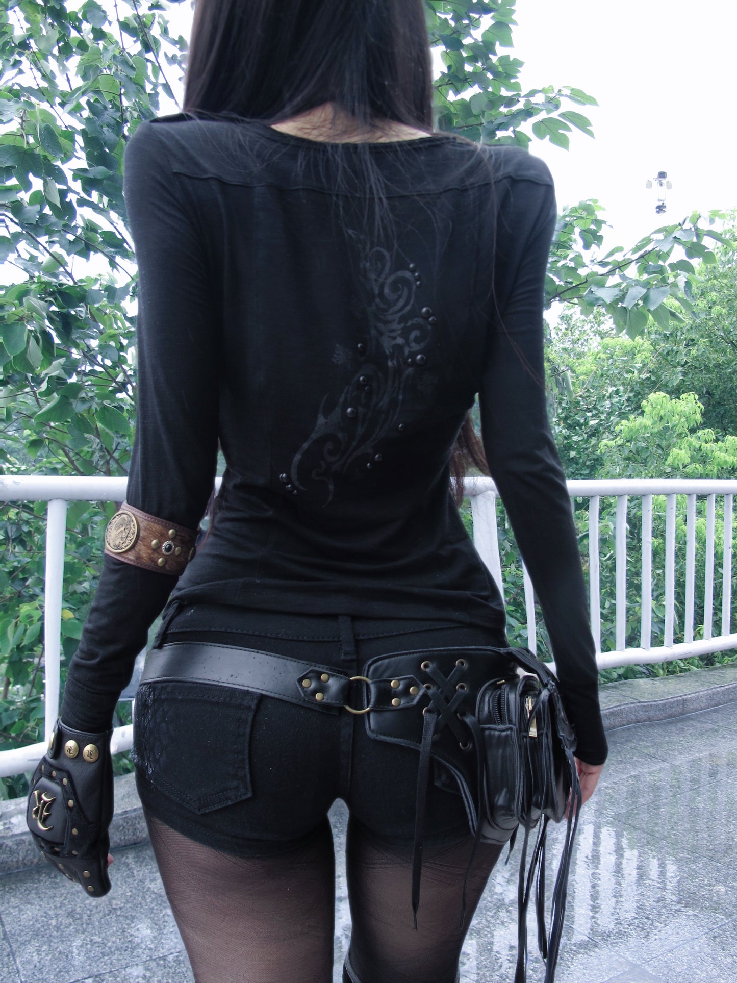 Punk Couture Henley Foil Stud Printed Top