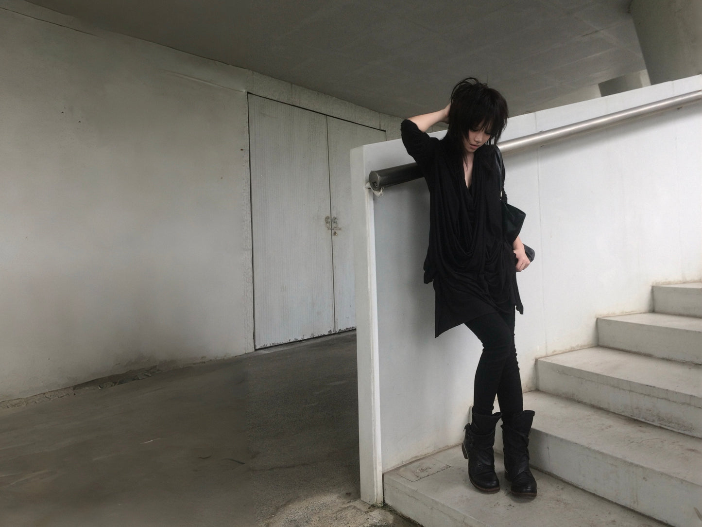 Double‑Layer Tencel Draped Cowl Neck Long Cardigan