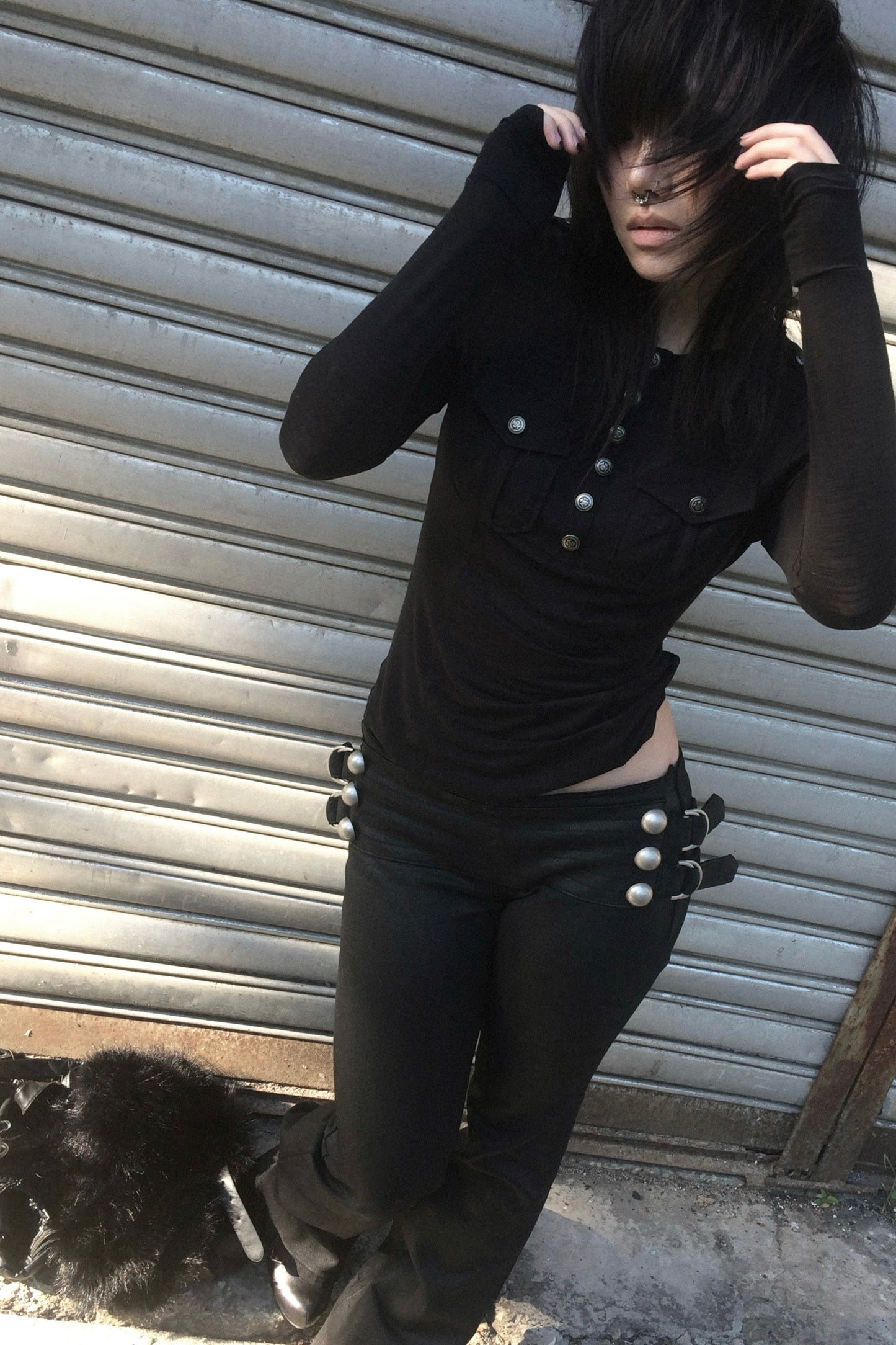 Punk Couture Henley Foil Stud Printed Top