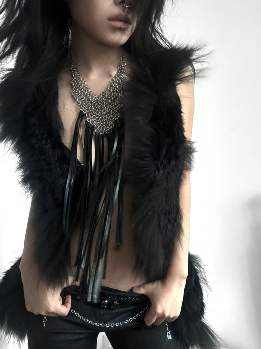 Avant-Garde Punk Gothic Fringe Leather Necklace