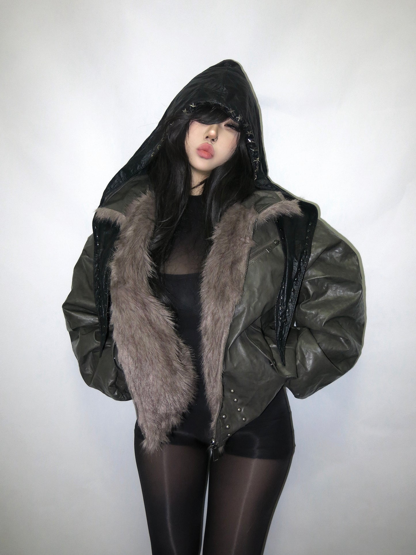 Double-Sided Bear-Like Faux Fur Bomber Jacket