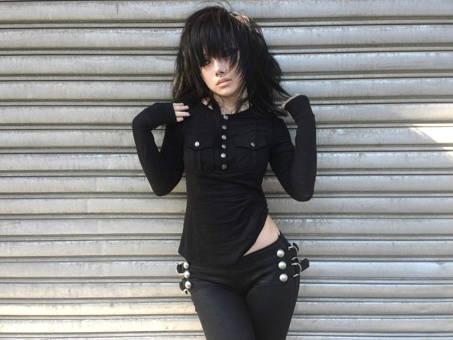 Punk Couture Henley Foil Stud Printed Top