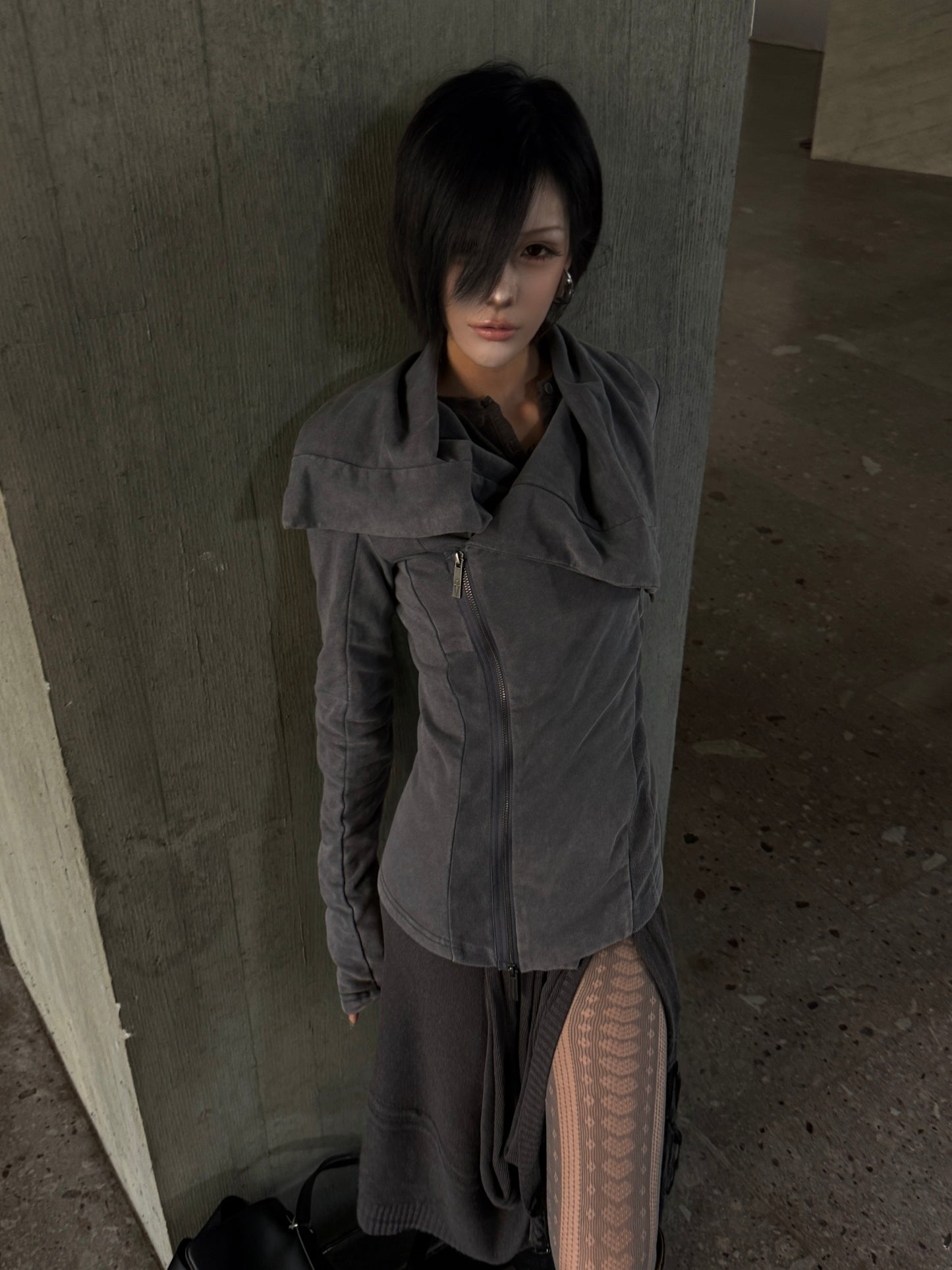 Deconstructed Zip-Up Hoodie – Washed Vintage + Convertible Collar