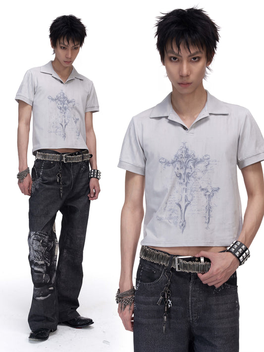 Solona cool-touch distressed cross punk polo tee