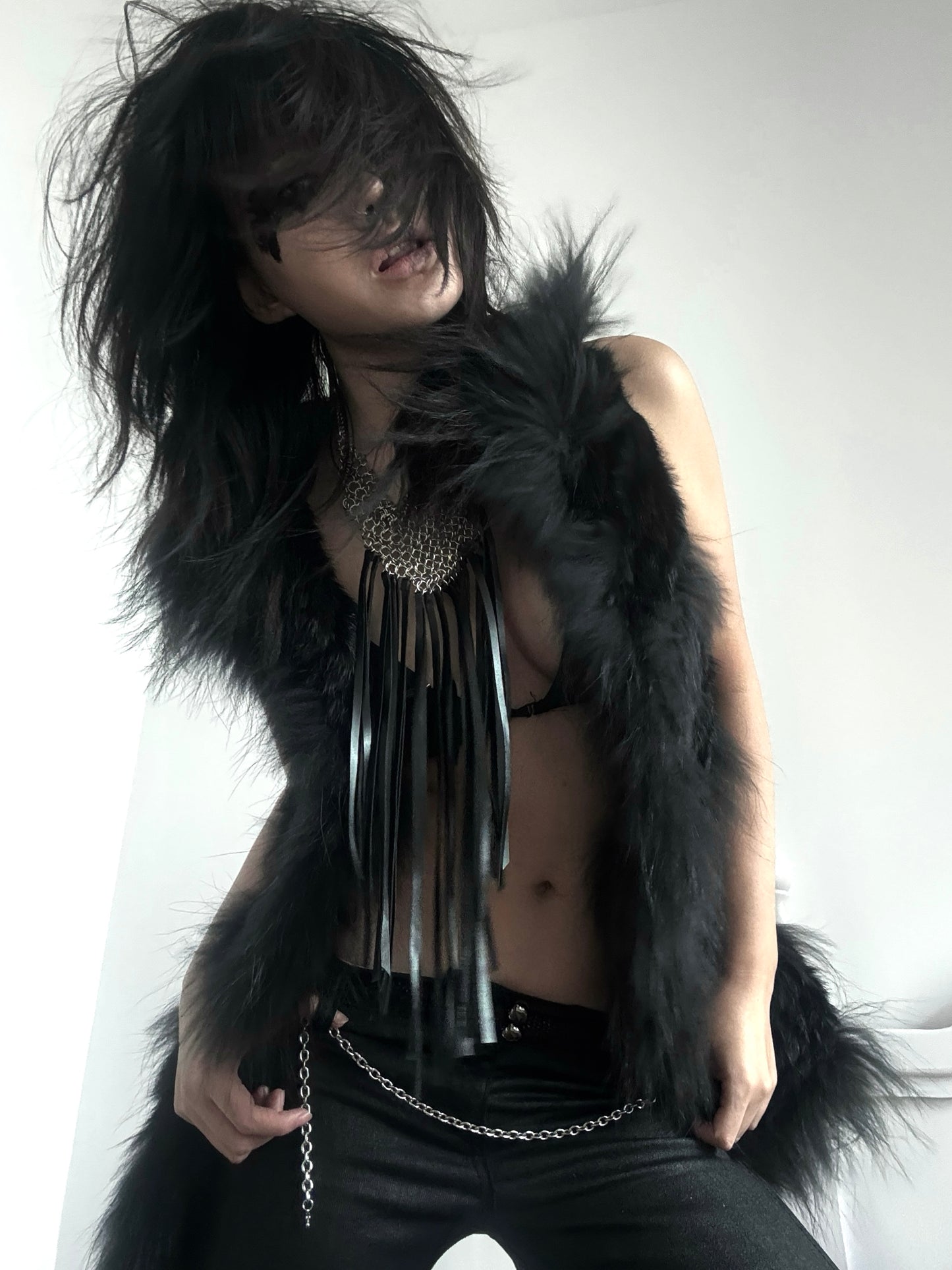 Avant-Garde Punk Gothic Fringe Leather Necklace