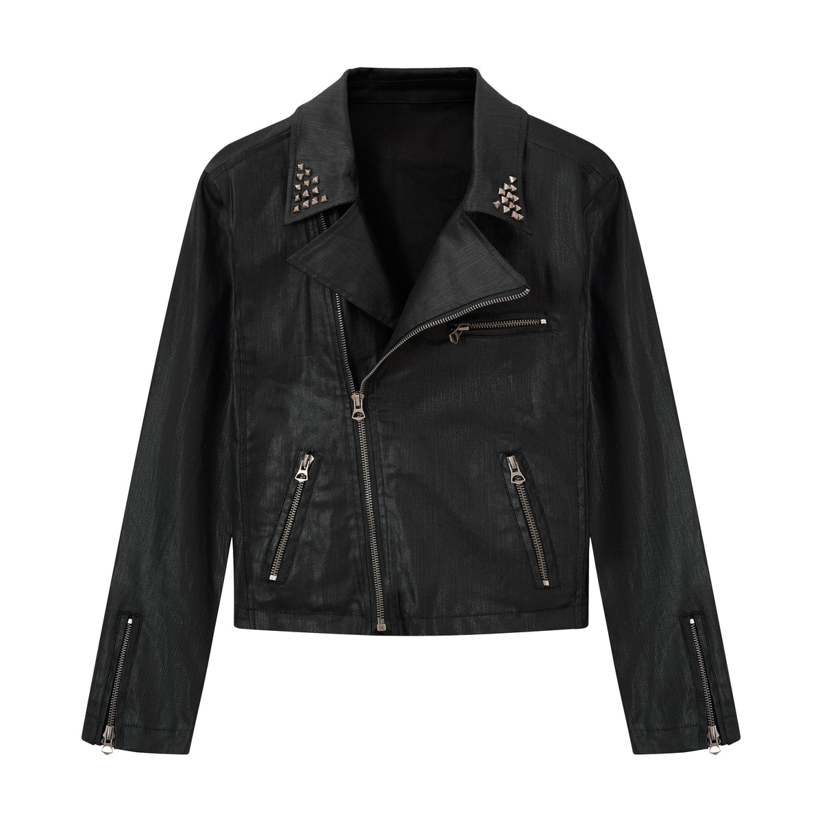 Hand-Waxed Moto Jacket – Studded Lapel + Fitted Biker