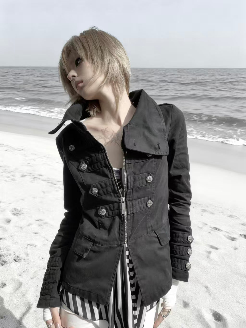 "Regency Punk" Stacked-Neck Utility Jacket