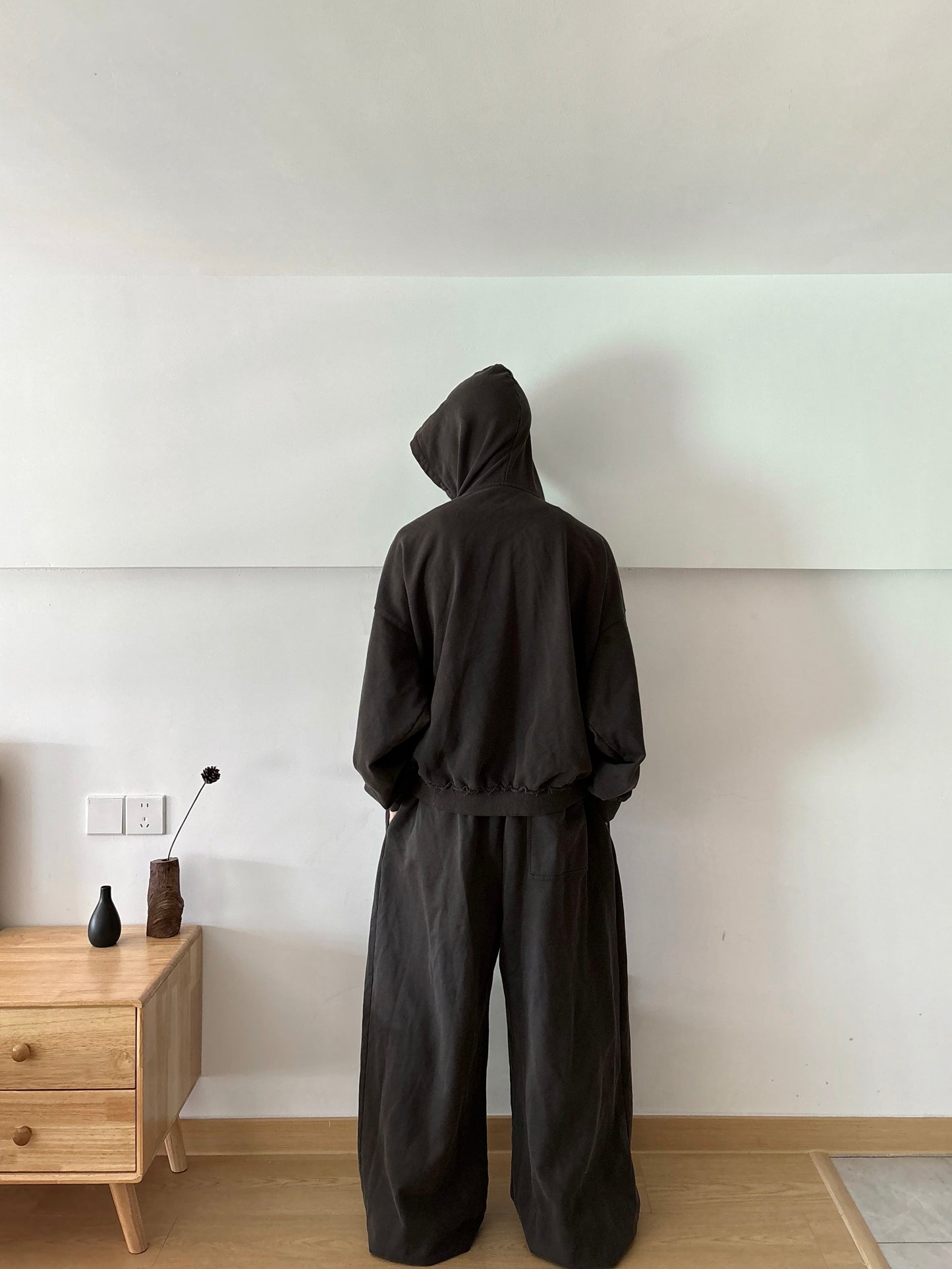 Destroyed vintage washed  boxy zip-up hoodie & baggy pants