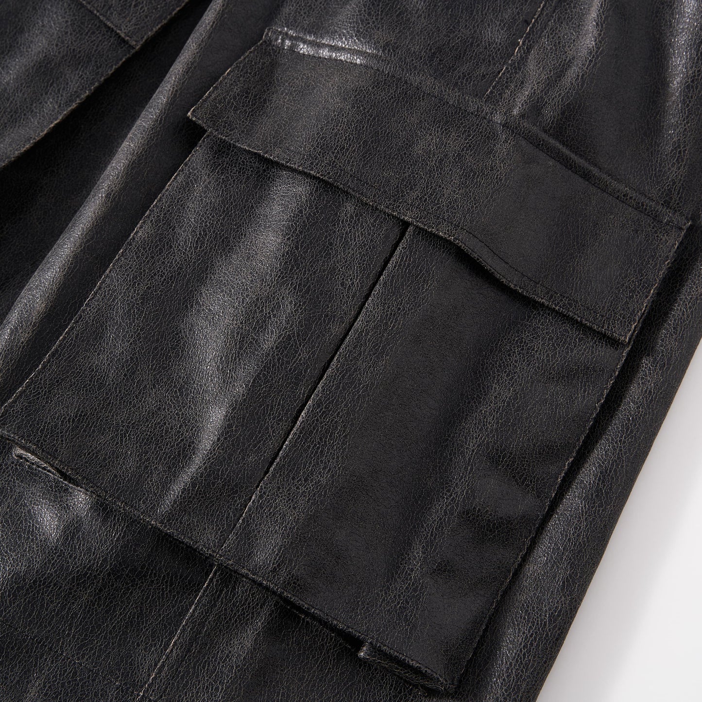 Cracked faux leather distressed studs cargo shorts