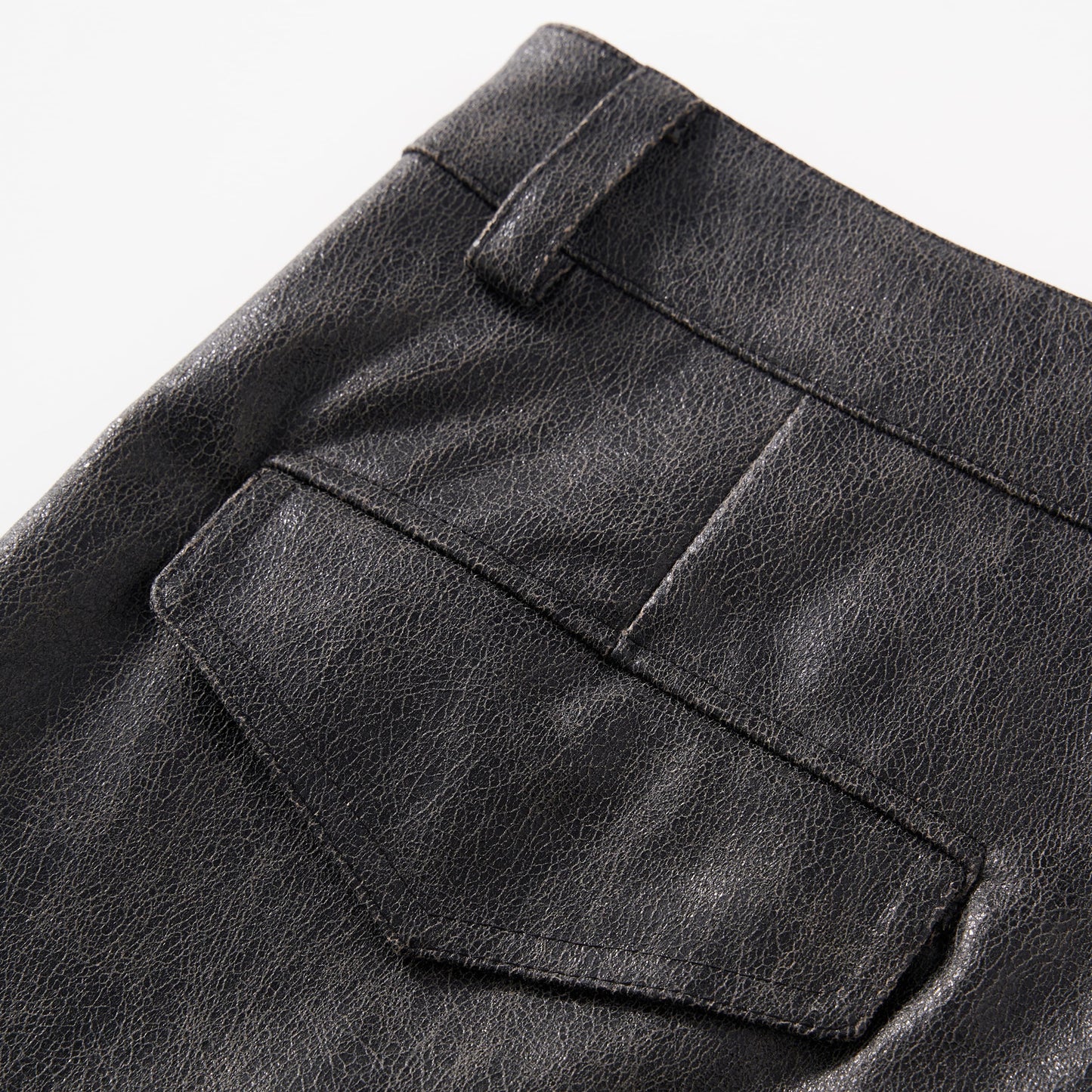 Cracked faux leather distressed studs cargo shorts