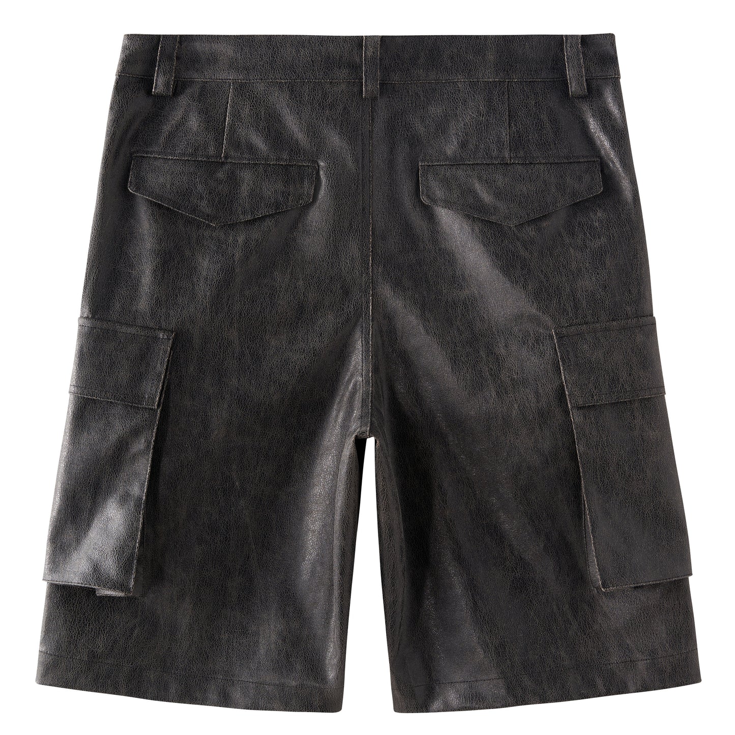 Cracked faux leather distressed studs cargo shorts