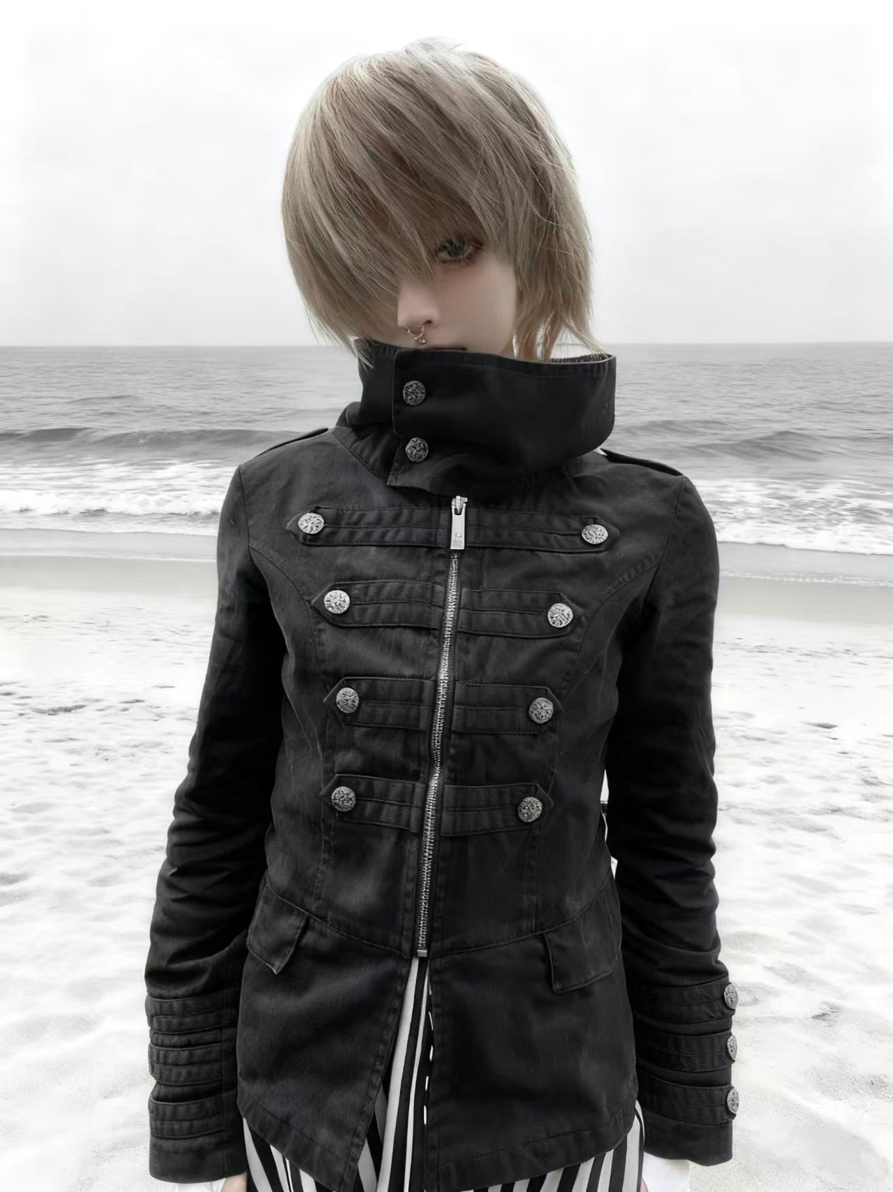 "Regency Punk" Stacked-Neck Utility Jacket