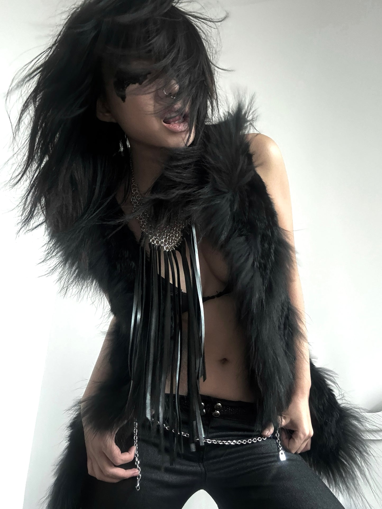 Avant-Garde Punk Gothic Fringe Leather Necklace