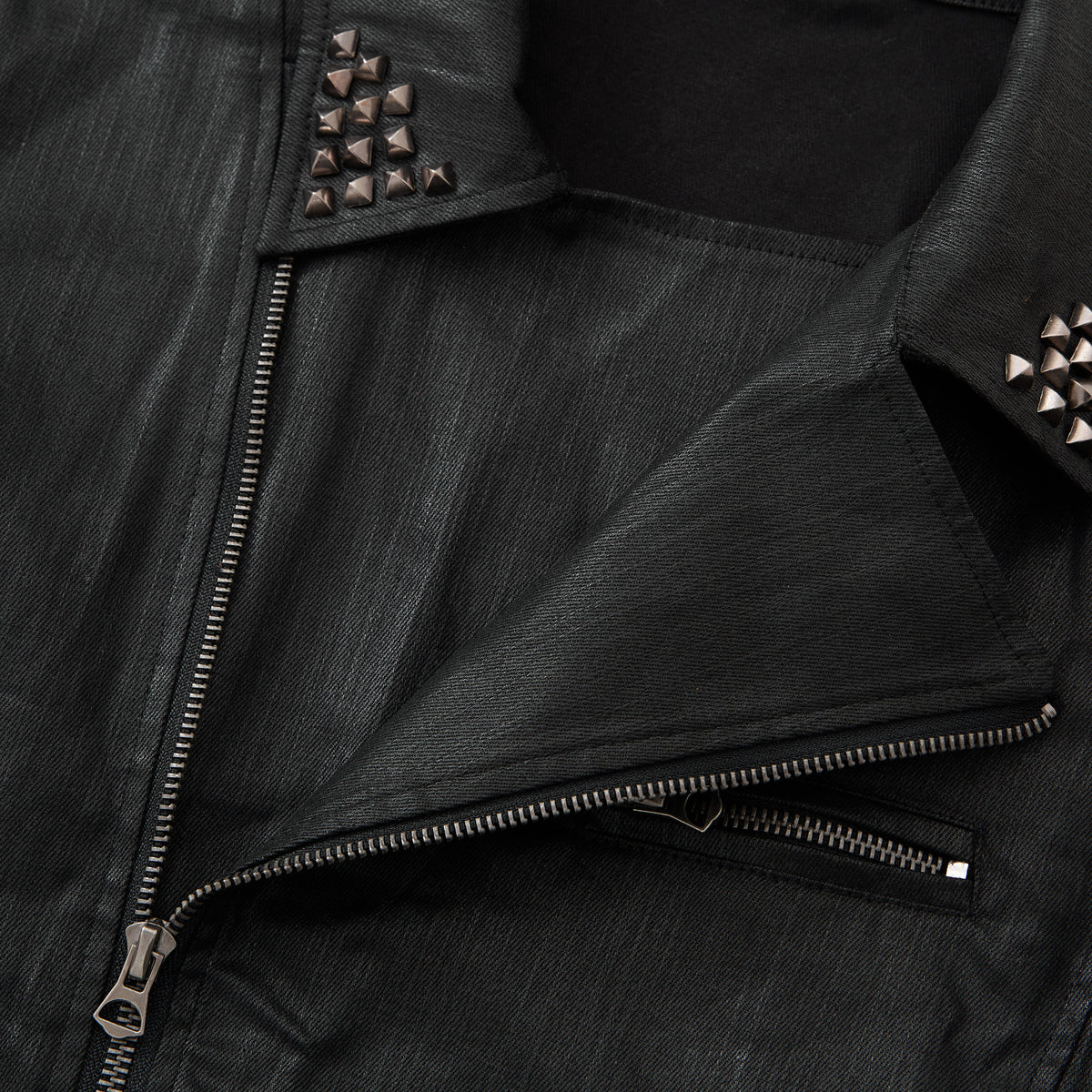 Hand-Waxed Moto Jacket – Studded Lapel + Fitted Biker